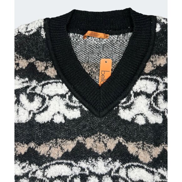Belldini Black, White & Mocha Patterned Sleeveless Knit Sweater Vest - Size Medi - Picture 4 of 16
